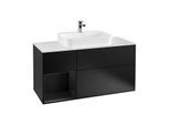Villeroy und Boch Finion Waschtischunterschrank F411PDPD 120cm, Abdeckplatte white matt, Regal links Black matt lacquer, Black matt lacquer