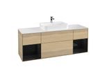 Villeroy und Boch Finion Waschtischunterschrank G451PHPC 160cm, Abdeckplatte white matt, Emotion, Regale Glossy black lacquer, Oak Veneer