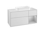 Villeroy und Boch Finion Waschtischunterschrank F301GJMT 120cm, Abdeckplatte white matt, Regal rechts Light grey matt, White matt lacquer