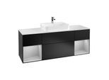 Villeroy und Boch Finion Waschtischunterschrank G451GJPD 160cm, Abdeckplatte white matt, Emotion, Regale Light grey matt lacquer, Black matt lacquer