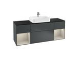 Villeroy und Boch Finion Waschtischunterschrank G452HHHG 160cm, Abdeckplatte black matt, Emotion, Regale sand matt lacquer, Midnight Blue Matt Lacquer