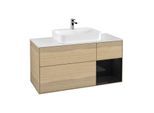 Villeroy und Boch Finion Waschtischunterschrank G421PHPC 120cm, Abdeckplatte white matt, Emotion, Regal rechts Glossy Black, Oak Veneer