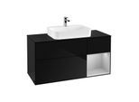 Villeroy und Boch Finion Waschtischunterschrank G422GJPH 120cm, Abdeckplatte black matt, Emotion, Regal rechts Light grey matt, Glossy Black Lacquer