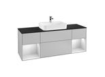 Villeroy und Boch Finion Waschtischunterschrank G452MTGJ 160cm, Abdeckplatte black matt, Emotion, Regale White matt lacquer, Light grey matt