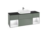 Villeroy und Boch Finion Waschtischunterschrank G452GFGM 160cm, Abdeckplatte black matt, Emotion, Regale Glossy white lacquer, Olive Matt Lacquer
