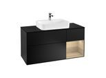 Villeroy und Boch Finion Waschtischunterschrank G422PCPD 120cm, Abdeckplatte black matt, Emotion, Regal rechts Oak veneer, Black matt lacquer