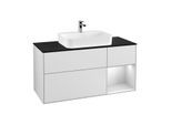 Villeroy und Boch Finion Waschtischunterschrank G422MTMT 120cm, Abdeckplatte black matt, Emotion, Regal rechts White matt, White matt lacquer