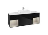 Villeroy und Boch Finion Waschtischunterschrank F451HHPH 160x60,3cm, Abdeckplatte white matt, Regale sand matt lacquer, Glossy Black Lacquer