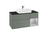 Villeroy und Boch Finion Waschtischunterschrank G422GJGM 120cm, Abdeckplatte black matt, Emotion, Regal rechts Light grey matt, Olive Matt Lacquer