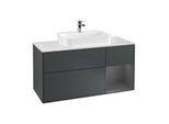 Villeroy und Boch Finion Waschtischunterschrank G421GKHG 120cm, Abdeckplatte white matt, Emotion, Regal rechts Anthracite matt, Midnight Blue Matt Lacquer