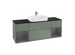 Villeroy und Boch Finion Waschtischunterschrank G452GKGM 160cm, Abdeckplatte black matt, Emotion, Regale Anthracite matt lacquer, Olive Matt Lacquer