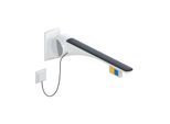 Hewi 802 LifeSystem Stützklappgriff 802.50.43060GU 750, weiß hochglanz/anthrazit matt, Spülauslösung, Funktionstaste, links
