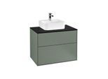 Villeroy und Boch Finion Waschtischunterschrank F08200GM 80x60,3x50,1cm, Abdeckplatte black matt, Olive Matt Lacquer