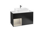 Villeroy und Boch Finion Waschtischunterschrank F111HHPD 100cm, Abdeckplatte black matt, Regal links Sand Matt Lacquer, Black matt lacquer