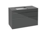 Villeroy und Boch Venticello Waschtisch-Unterschrank A94201RA 95,7 x 60,6 x 50,2 cm, Waschtisch links, Griff Chrom, Glass Glossy Grey