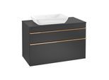 Villeroy und Boch Venticello Waschtisch-Unterschrank A94205PD 95,7 x 60,6 x 50,2 cm, Waschtisch links, Griff Copper, Black Matt Lacquer