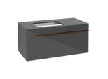 Villeroy und Boch Venticello Waschtisch-Unterschrank A94705RA 95,7 x 43,6 x 50,2 cm, Waschtisch links, Griff Copper, Glass Glossy Grey