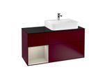 Villeroy und Boch Finion Waschtischunterschrank G142HHHB 120cm, Abdeckplatte black matt, Emotion, Regal links Sand Matt Lacquer, Peony Matt