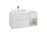 Villeroy und Boch Finion Waschtischunterschrank F151HHMT 120cm, Abdeckplatte white matt, Regal rechts Sand Matt, White matt lacquer