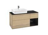 Villeroy und Boch Finion Waschtischunterschrank G152PHPC 120cm, Abdeckplatte black matt, Emotion, Regal links Glossy Black Lacquer, Oak Veneer