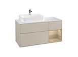 Villeroy und Boch Finion Waschtischunterschrank F151PCHH 120cm, Abdeckplatte white matt, Regal rechts Oak Veneer, Sand Matt Lacquer