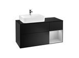 Villeroy und Boch Finion Waschtischunterschrank G152GJPD 120cm, Abdeckplatte black matt, Emotion, Regal links Light grey matt, Black matt lacquer
