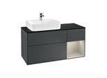Villeroy und Boch Finion Waschtischunterschrank F152HHHG 120cm, Abdeckplatte black matt, Regal rechts Sand Matt, Midnight Blue Matt Lacquer