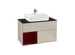 Villeroy und Boch Finion Waschtischunterschrank F112HBHH 100cm, Abdeckplatte white matt, Regal links Peony, Sand Matt Lacquer