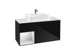 Villeroy und Boch Finion Waschtischunterschrank F161MTPH 120cm, Abdeckplatte white matt, Regal links White matt lacquer, Glossy Black Lacquer