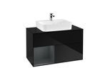 Villeroy und Boch Finion Waschtischunterschrank G112HGPH 100cm, Abdeckplatte black matt, Emotion, Regal links Midnight Blue Matt Lacquer, Glossy Black Lacquer