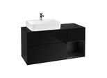 Villeroy und Boch Finion Waschtischunterschrank F152PDPH 120cm, Abdeckplatte black matt, Regal rechts Black matt lacquer, Glossy Black Lacquer
