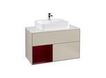 Villeroy und Boch Finion Waschtischunterschrank G111HBHH 100cm, Abdeckplatte white matt, Emotion, Regal links Peony, Sand Matt Lacquer