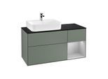 Villeroy und Boch Finion Waschtischunterschrank G152GJGM 120cm, Abdeckplatte black matt, Emotion, Regal links Light grey matt, Olive Matt Lacquer