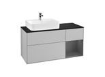 Villeroy und Boch Finion Waschtischunterschrank F152GKGJ 120cm, Abdeckplatte black matt, Regal rechts Anthracite matt, Light grey matt