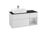 Villeroy und Boch Finion Waschtischunterschrank F152GJMT 120cm, Abdeckplatte black matt, Regal rechts Light grey matt, White matt lacquer