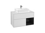 Villeroy und Boch Finion Waschtischunterschrank G121PHMT 100cm, Abdeckplatte white matt, Emotion, Regal rechts Glossy Black Lacquer, White matt lacquer