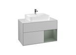 Villeroy und Boch Finion Waschtischunterschrank G121GMGJ 100cm, Abdeckplatte white matt, Emotion, Regal rechts Olive Matt Lacquer, Light grey matt