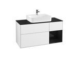 Villeroy und Boch Finion Waschtischunterschrank G172PHGF 120cm, Abdeckplatte black matt, Emotion, Regal rechts Glossy Black Lacquer, Glossy white lacquer
