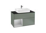 Villeroy und Boch Finion Waschtischunterschrank F112GJGM 100cm, Abdeckplatte white matt, Regal links Light grey matt, Olive Matt Lacquer