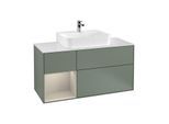 Villeroy und Boch Finion Waschtischunterschrank F161HHGM 120cm, Abdeckplatte white matt, Regal links Sand Matt Lacquer, Olive Matt Lacquer