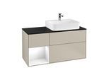 Villeroy und Boch Finion Waschtischunterschrank G142GFHH 120cm, Abdeckplatte black matt, Emotion, Regal links Glossy white lacquer, Sand Matt Lacquer