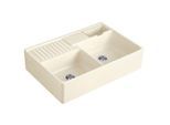 Villeroy und Boch Spülstein Doppelbecken 632392KR Ablaufgarnitur, Exzenterbetätigung, Resteschale, Crema