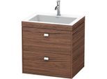 Duravit Brioso c-bonded Waschtisch mit Unterschrank 60 cm BR4605O1021 Waschtisch-Set, 1 Hanloch, Nussbaum Dunkel, Griffe Chrom