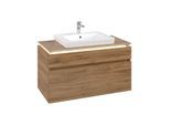 Villeroy und Boch Legato Waschtischunterschrank B681L0RH 100x55x50cm, Waschtisch mittig, mit LED-Beleuchtung, Kansas Oak