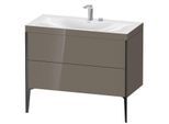 Duravit XViu Waschtisch-Unterschrank XV4711EB289C 100x48cm, 2 Auszüge, 2 Hahnlöcher, schwarz matt, Rahmen C, flannel grey hochglanz