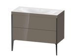 Duravit XViu Waschtisch-Unterschrank XV4711NB289C 100x48cm, 2 Auszüge, ohne Hahnloch, schwarz matt, Rahmen C, flannel grey hochglanz