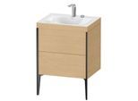Duravit XViu Waschtisch-Unterschrank XV4709EB230C 60x48cm, 2 Auszüge, 2 Hahnlöcher, schwarz matt, Rahmen C, Eiche natur