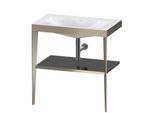 Duravit XViu Möbelwaschtisch-Kombination XV4715NB140 80 x 48 cm, ohne Hahnloch, schwarz hochglanz, mit Metallkonsole, champagner matt