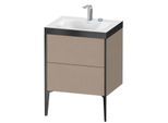 Duravit XViu Waschtisch-Unterschrank XV4709EB275P 60x48cm, 2 Auszüge, 2 Hahnlöcher, schwarz matt, Rahmen P, leinen