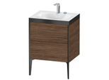 Duravit XViu Waschtisch-Unterschrank XV4709EB221P 60x48cm, 2 Auszüge, 2 Hahnlöcher, schwarz matt, Rahmen P, nussbaum dunkel